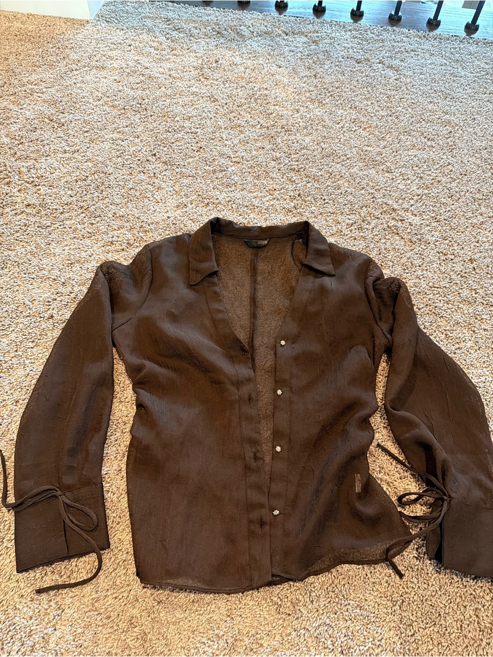 Zara Brown Textured Button-Front Blouse